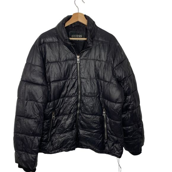 Guess Jackets & Blazers - Guess Puffer Coat Black Hidden Hood XL